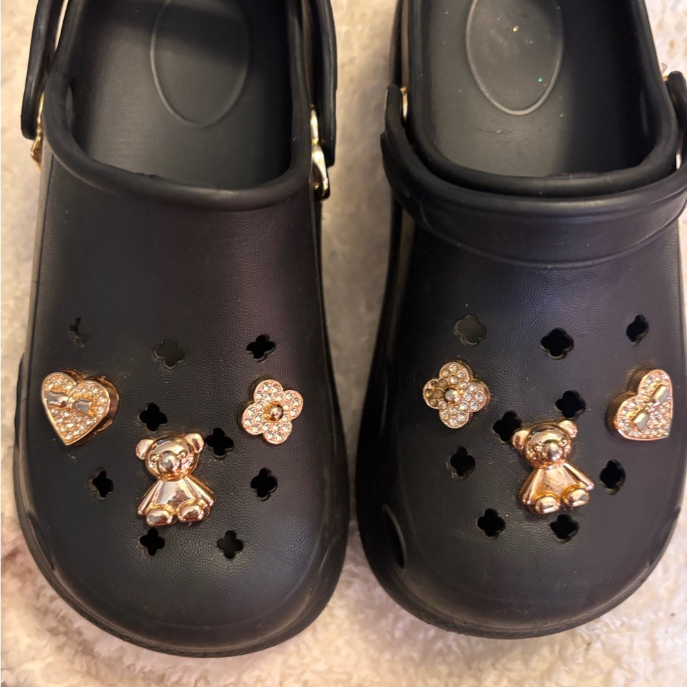 Kids Black Clogs with Gold Accents